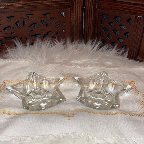 Vintage 1930’s cut Star-Shaped Glass Candle Holders. - Picture 2 of 7